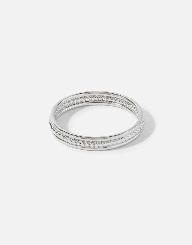 Platinum-Plated Rope Band Ring, Silver (SILVER), large