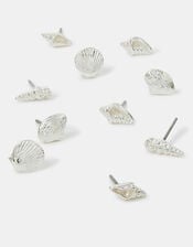 5-Pack Seashell Stud Earrings Silver, , large