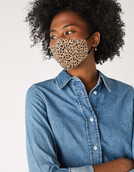 Leopard Face Covering in Pure Cotton, , large