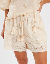 Broderie High Waist Shorts, Cream (CREAM), large
