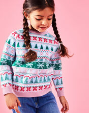 Girls Christmas Fair Isle Jumper, Multi (BRIGHTS-MULTI), large