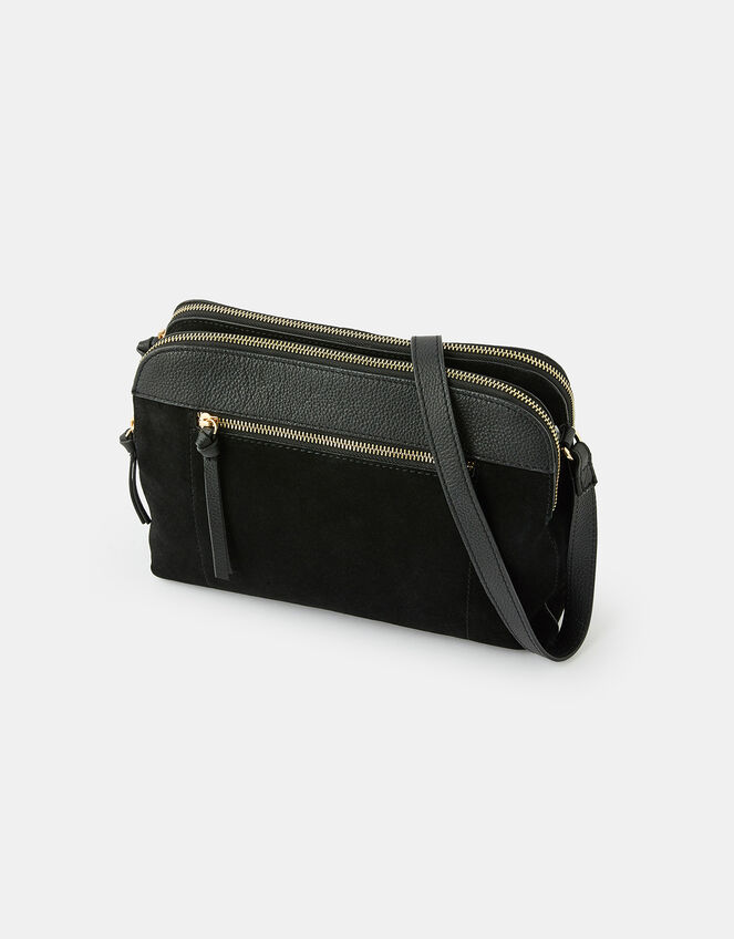 Monica Leather Double Zip Cross-Body Bag, , large