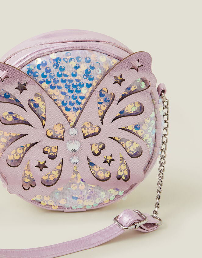 Girls Round Sequin Butterfly Bag, , large