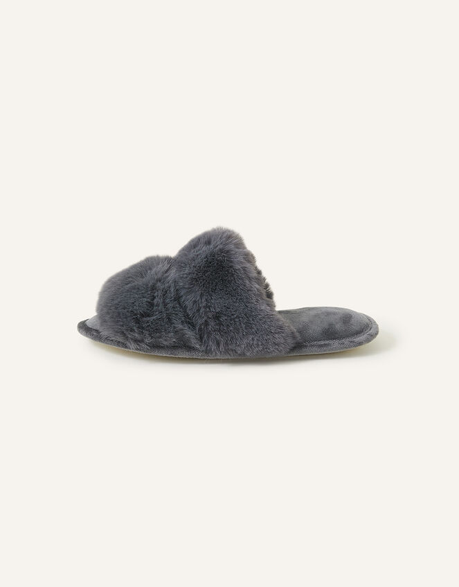 Faux Fur Double Band Sliders, Grey (GREY), large