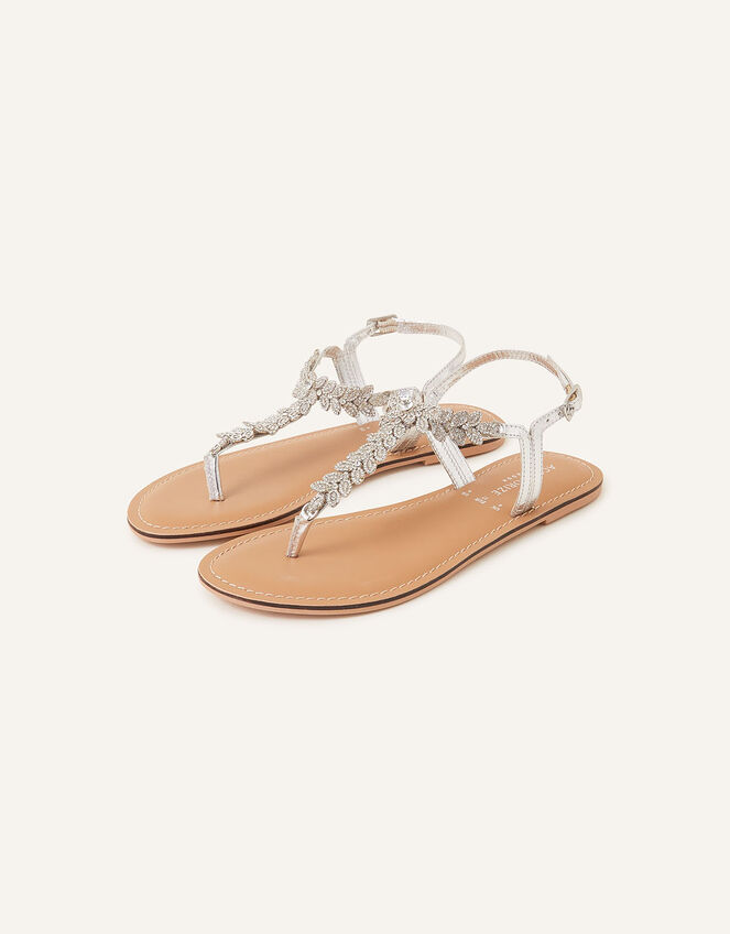Diamante Leaf Embellished Sandals, White (CRYSTAL), large