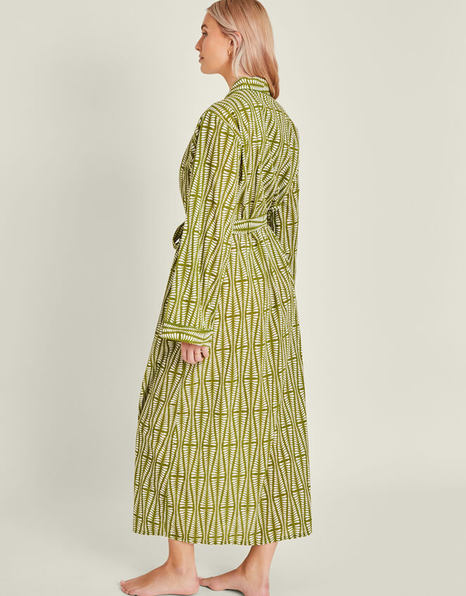 Block Print Cotton Dressing Gown, Green (GREEN), large