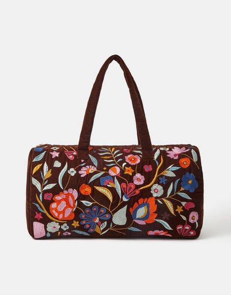Embroidered Velvet Weekend Bag, , large