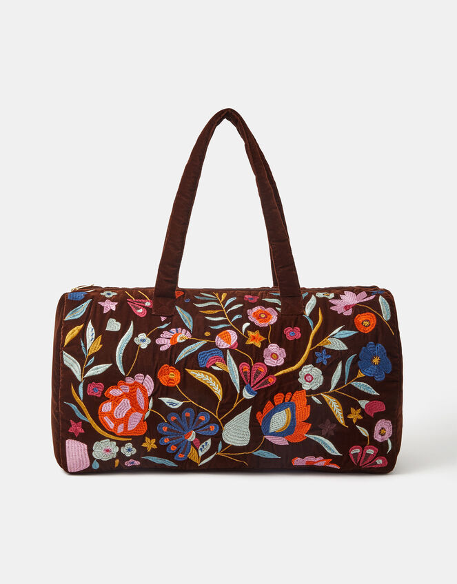 Embroidered Velvet Weekend Bag, , large