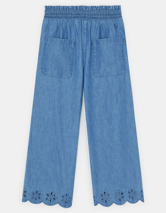 Girls Broderie Chambray Trousers, Blue (BLUE), large