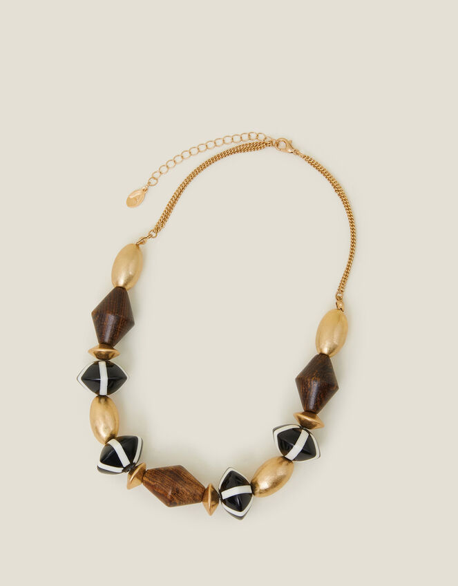 Wooden Beaded Collar Necklace, , large