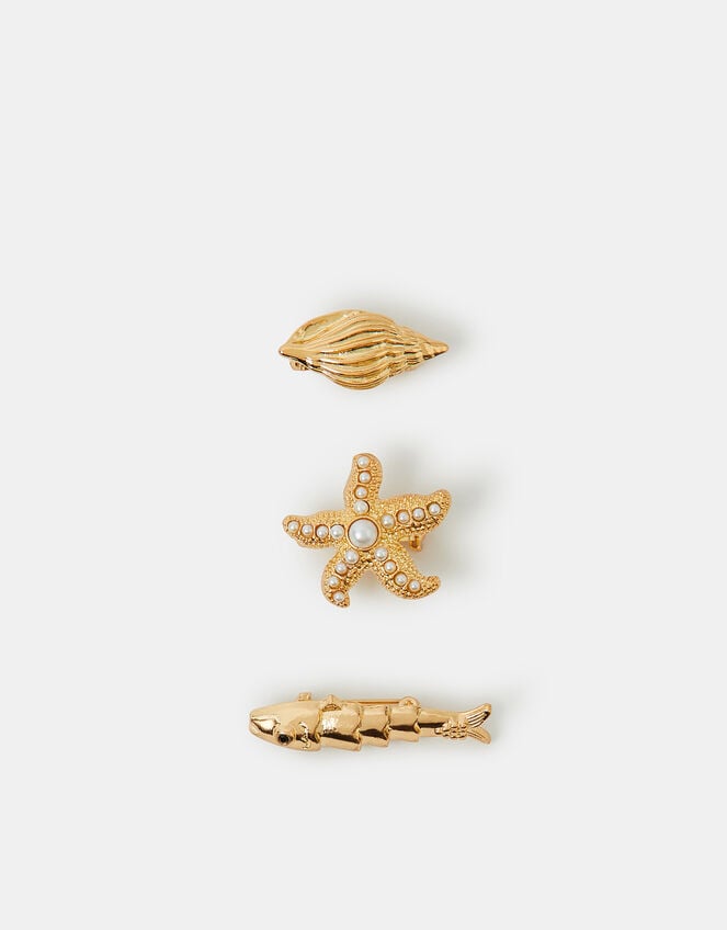3-Pack Seashell Starfish Brooches, , large