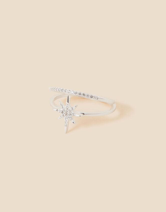Sterling Silver Sparkle Star Ring Set of Two, White (ST CRYSTAL), large
