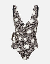 Palm Leaf Wrap Swimsuit, Black (BLACK), large