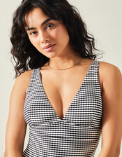 Stripe Seersucker Plunge Swimsuit, Black (BLACK WHITE), large