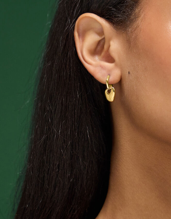 Stainless Steel Nugget Drop Hoop Earrings, , large