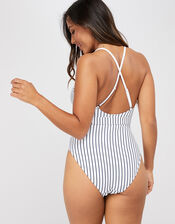 Navy Stripe Cross-Back Swimsuit, Blue (NAVY), large