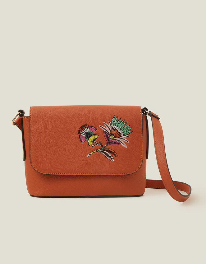 Embroidered Cross-Body Bag, Orange (ORANGE), large