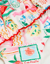 Girls Postcard Print Bikini Set, Multi (PASTEL MULTI), large
