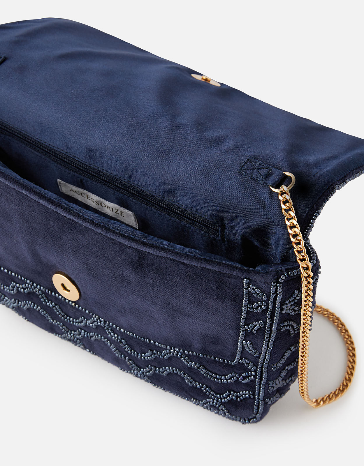 Grecian Tile Velvet Clutch Bag Blue