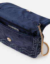 Grecian Tile Velvet Clutch Bag , Blue (NAVY), large