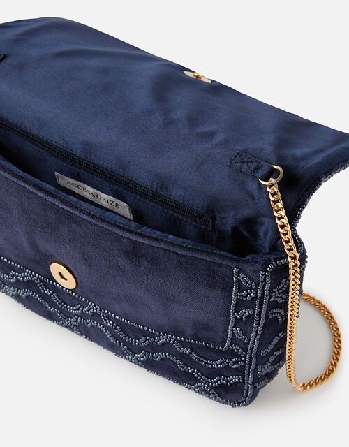 Grecian Tile Velvet Clutch Bag , Blue (NAVY), large