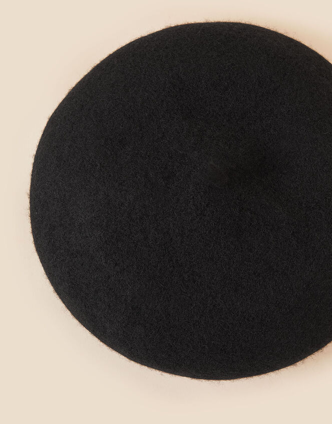 Beret Hat in Pure Wool, Black (BLACK), large