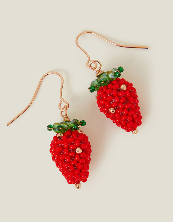 Strawberry Beaded Drop Earrings, , large