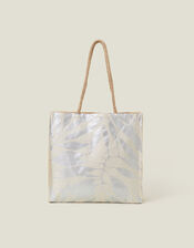 Metallic Leaf Print Shopper Bag, , large