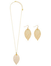 Leaf Pendant Necklace And Earrings Set , , large
