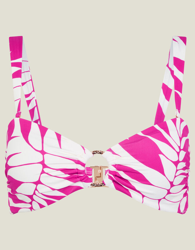 Palm Print Strap Bandeau Bikini Top, Pink (PINK), large