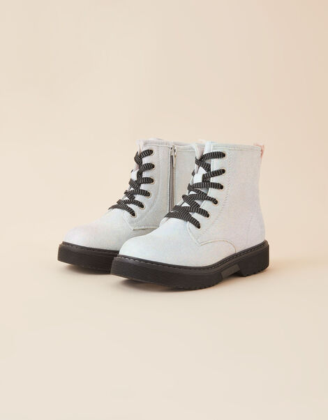 Girls Shimmer Chunky Boots, Silver (SILVER), large