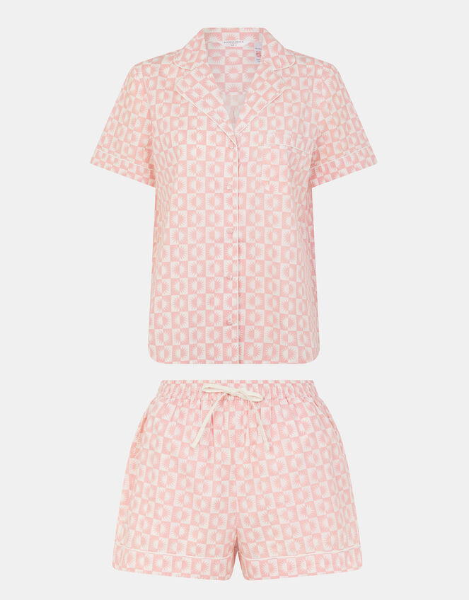 Checkerboard Sun Print Short Pyjamas Set, Pink (PINK), large