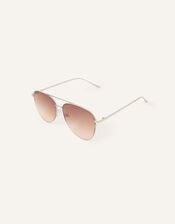 Half Frame Aviator Sunglasses, Silver (SILVER), large