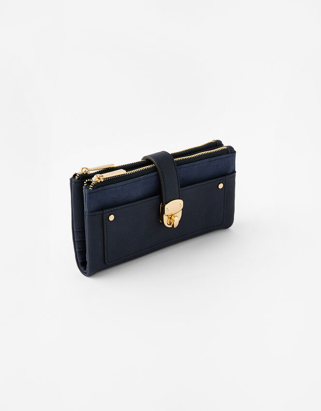 Freya Push Lock Wallet , Blue (NAVY), large