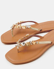 Sparkle Shell Embellished Sandals, Tan (TAN), large
