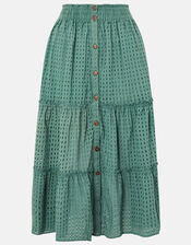 Tiered Broderie Skirt, Green (KHAKI), large