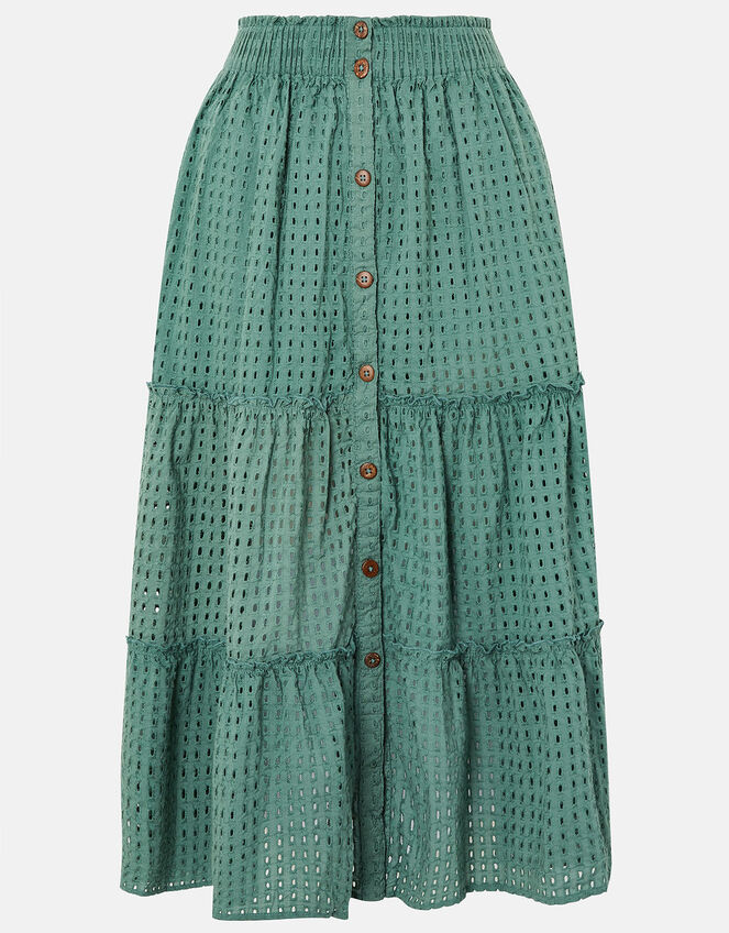 Tiered Broderie Skirt, Green (KHAKI), large