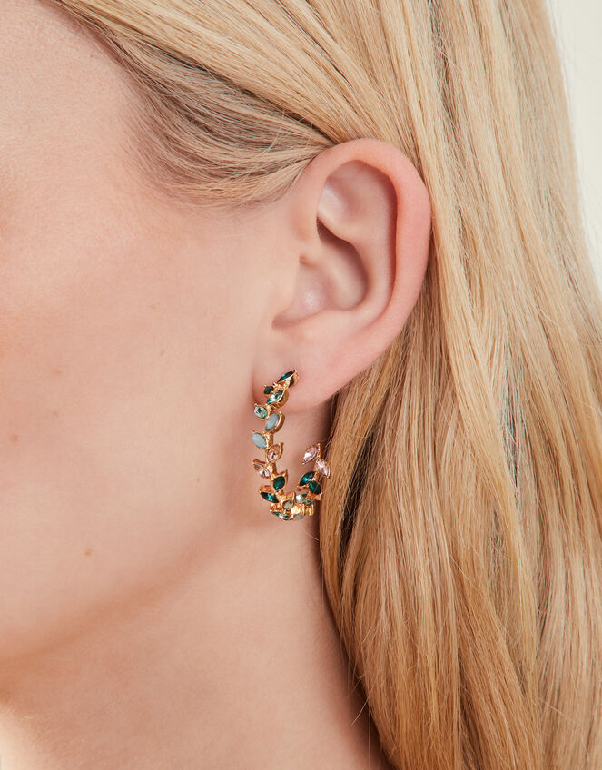 Gemstone Leaf Hoop Earrings, , large