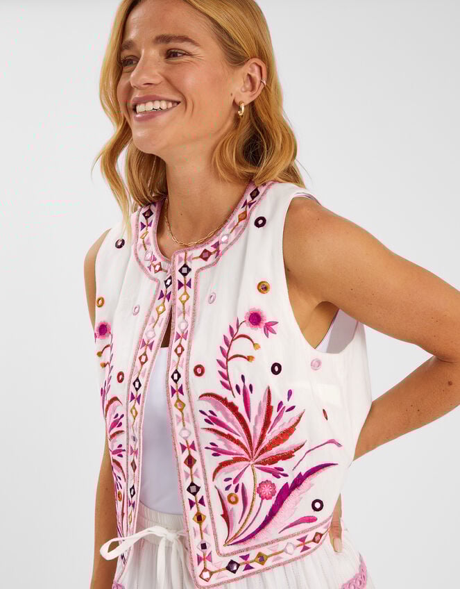 Mirror & Palm Embroidered Waistcoat, White (WHITE), large