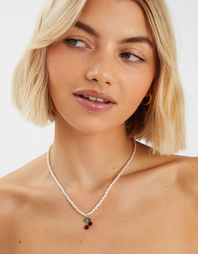 Pearl Cherry Gem Necklace, , large