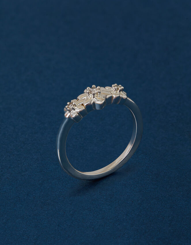 Sterling Silver-Plated Diamante Flower Ring, Silver (ST SILVER), large
