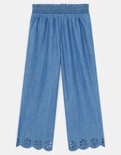 Girls Broderie Chambray Trousers, Blue (BLUE), large