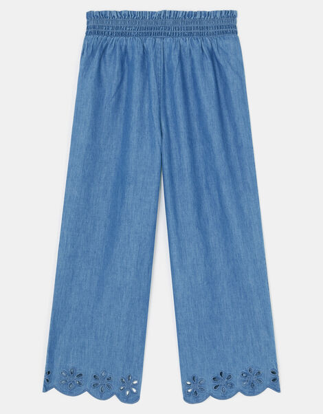 Girls Broderie Chambray Trousers, Blue (BLUE), large