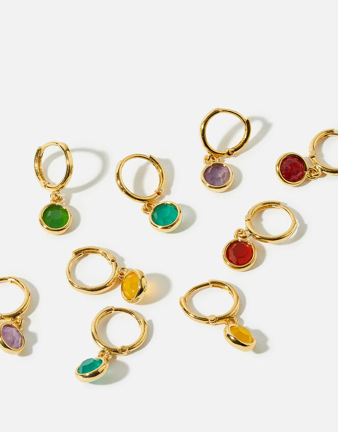 14ct Gold-Plated Birthstone Hoop Earrings, Gold (GOLD), large