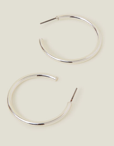 Medium Tube Hoops, Silver (SILVER), large