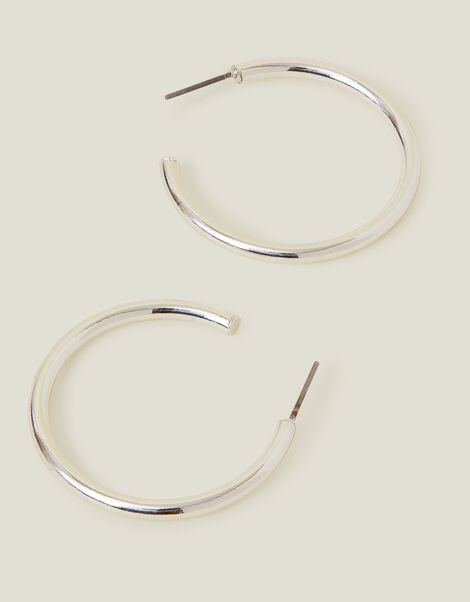 Medium Tube Hoops, Silver (SILVER), large