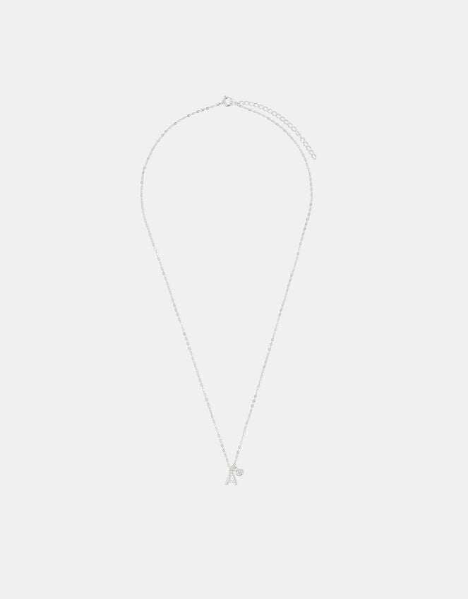 Sterling Silver Stone Initial Pendant Necklace, Silver (ST SILVER), large