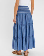 Smock Tiered Maxi Skirt, Blue (BLUE), large