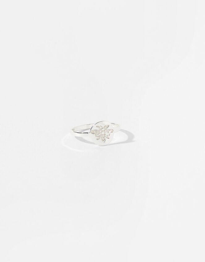 Sterling Silver Bee Signet Ring, Silver (ST SILVER), large