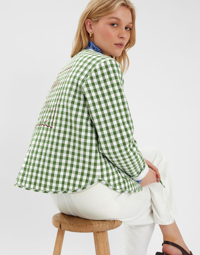 Cherry Gingham Quilted Jacket, Green (GREEN), large